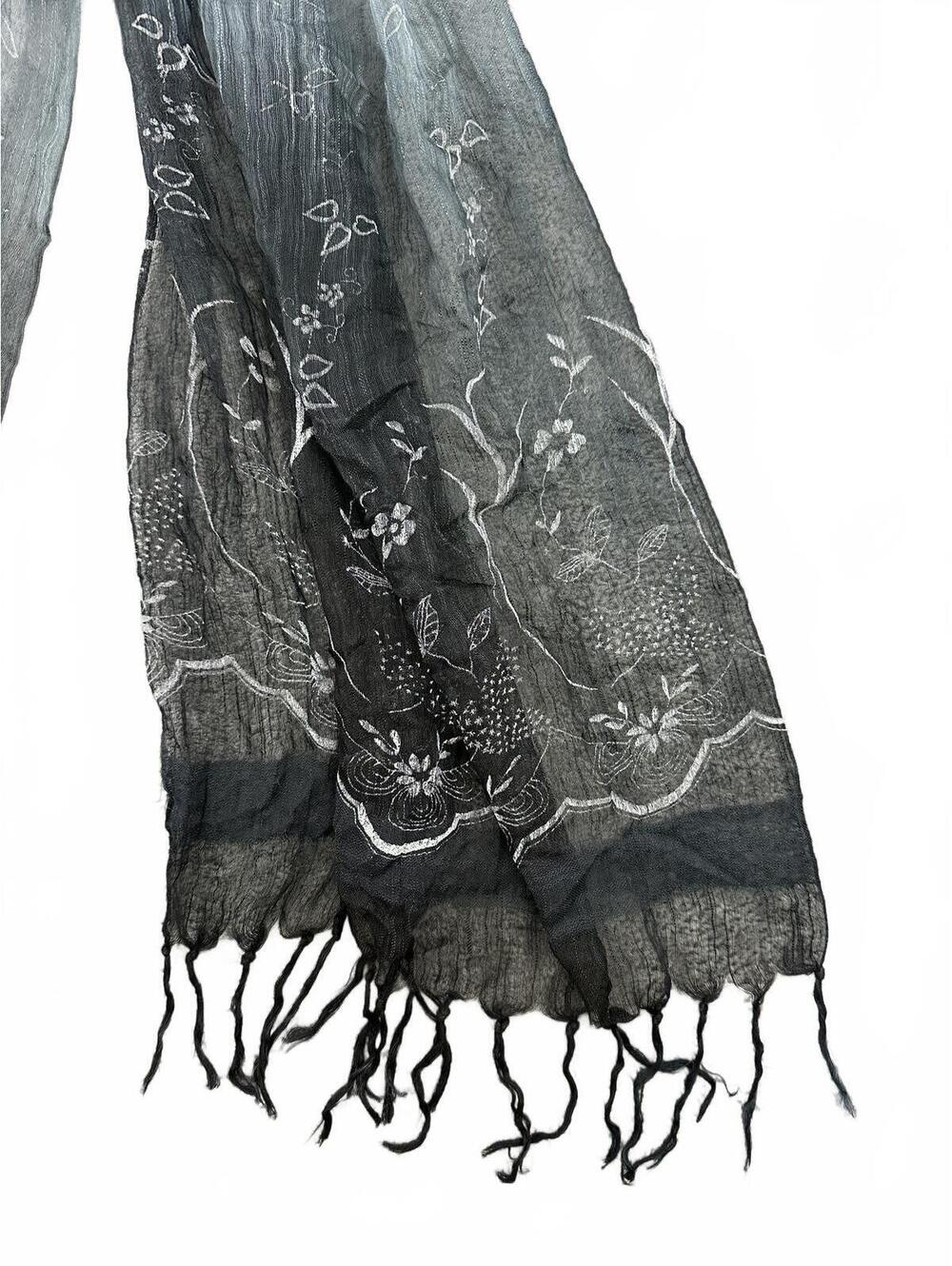 Vintage Inspired Sheer Floral Fringe Scarf Shawl - Picture 3 of 5
